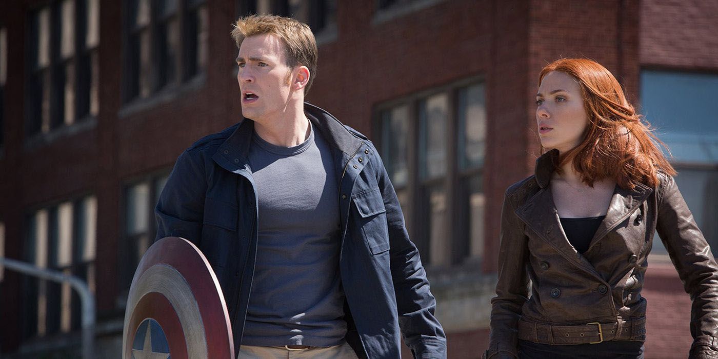 Captain America and Black Widow standing in the street