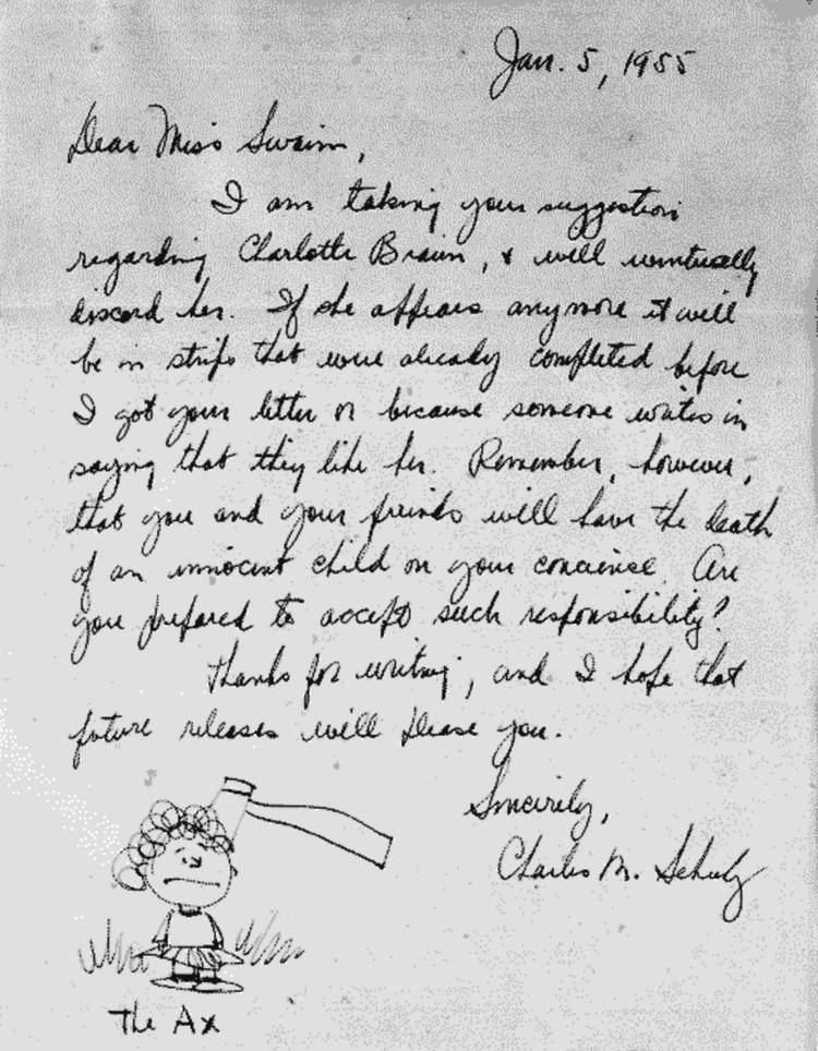 Charles M. Schulz Charlotte Braun Letter