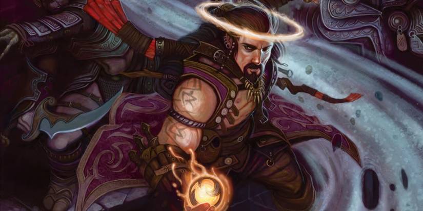 Dungeons & Dragonsart of a character using transmutation magic with a halo swirling around his head.