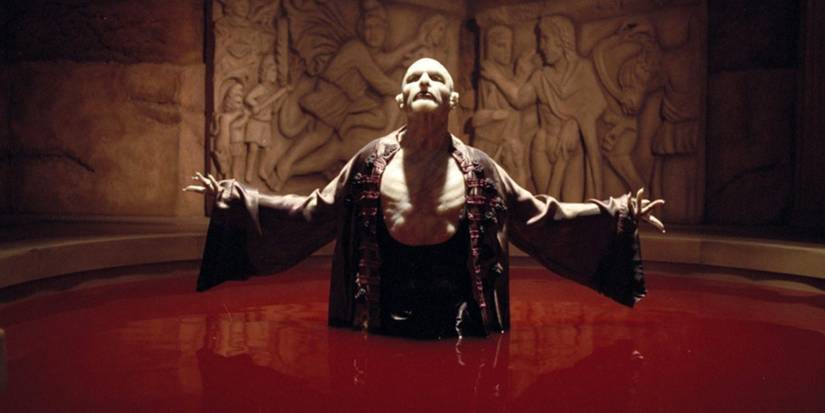 Eli Damaskinos emerging from a pool of blood and raising his arms in Blade II.