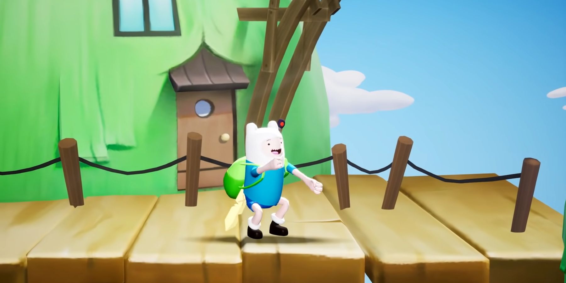 Finn dancing at his treehouse in MultiVersus