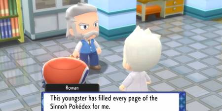 profesor Oak i profesor Rowan po ukończeniu trenerów Sinnoh Pokedex w Pokémon Brilliant Diamond and Shining Pearl Pokedex w Pokémonie Genialny Diament i błyszcząca Perła