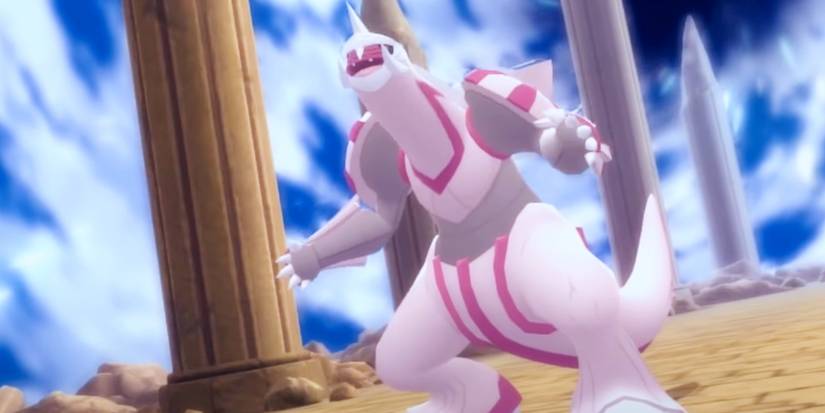 Palkia roaring at Spear Pillar in Pokémon Shining Pearl