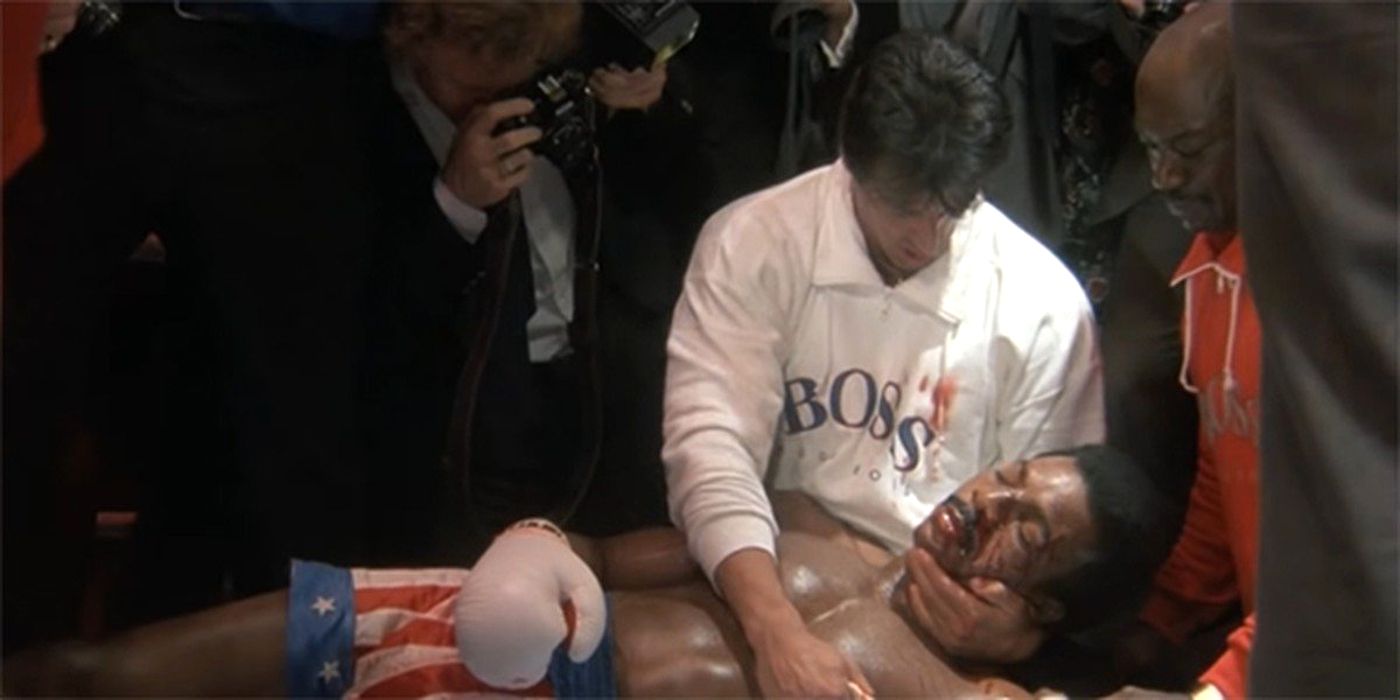 A trágica cena da morte de Apollo Creed nos braços de Rocky Balboa em Rocky IV