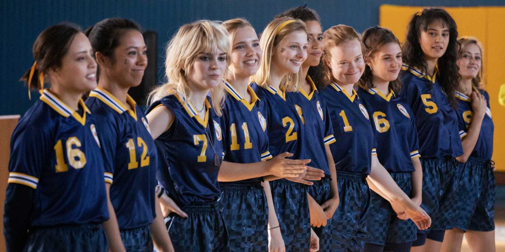 The Yellowjackets girls soccer team in the gym