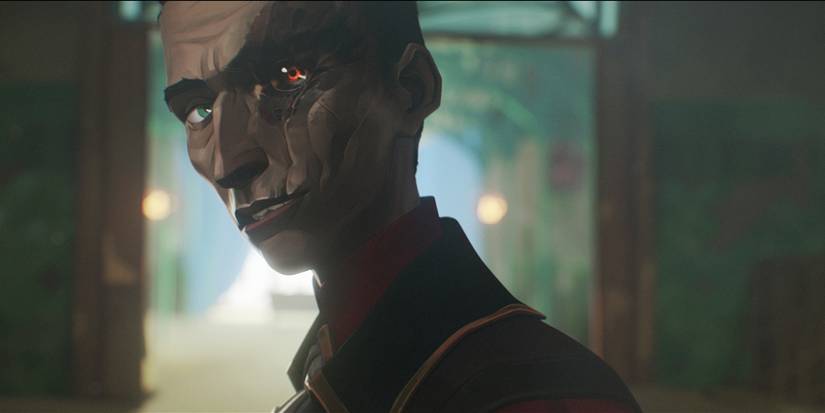 Silco looking back with an angry expression in Netflix's Arcane