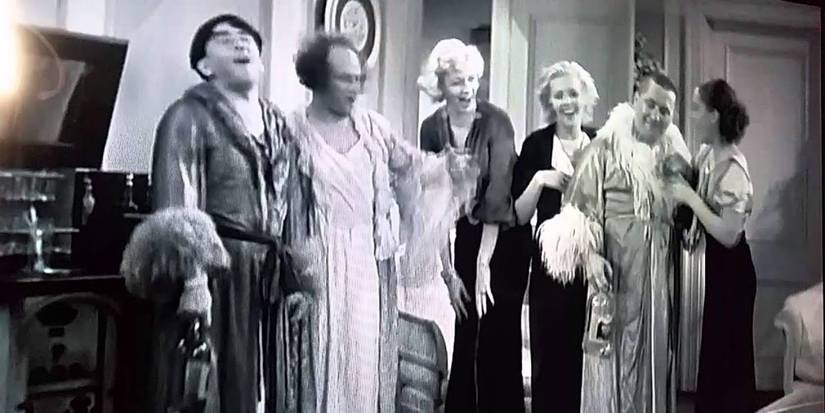 The Three Stooges with Daisy, Lulu, and Molly in Three LIttle Pigskins