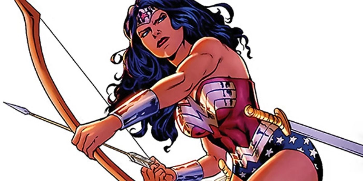 Wonder Woman fires a bow and arrow in DC Comics.