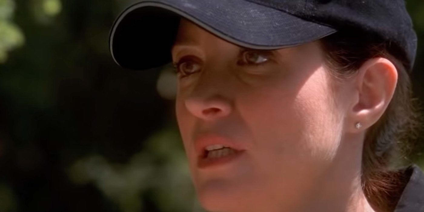 A close-up of Caitlin Todd in a baseball cap in NCIS