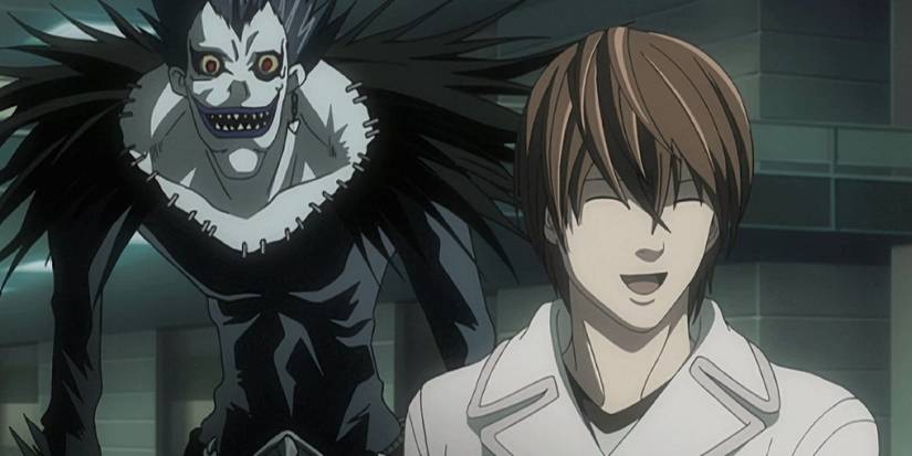 10 Anime Under 100 Episodes That Are Outright Masterpieces 8 Death Note's Light Yagami smiling while the Shinigami Ryuk stands in the background.