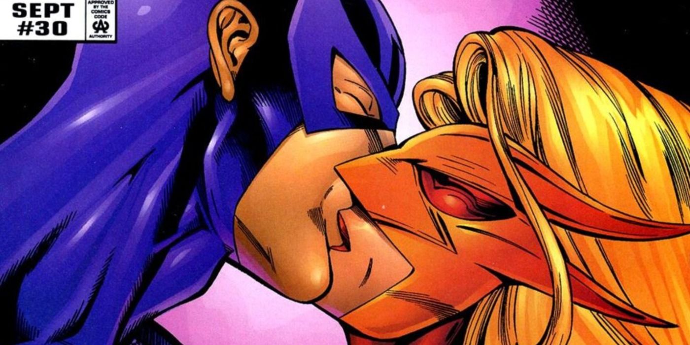 Hawkeye and Moonstone kiss in Marvel Comics.