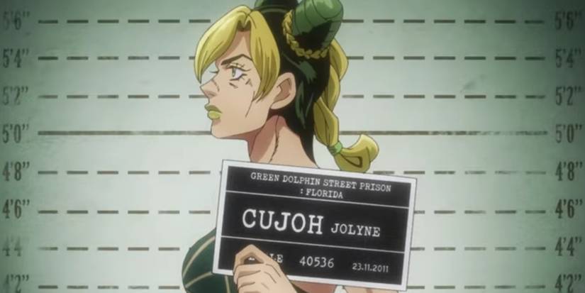 Jolyne Cujoh poses for a mugshot in JoJo's Bizarre Adventure Stone Ocean.