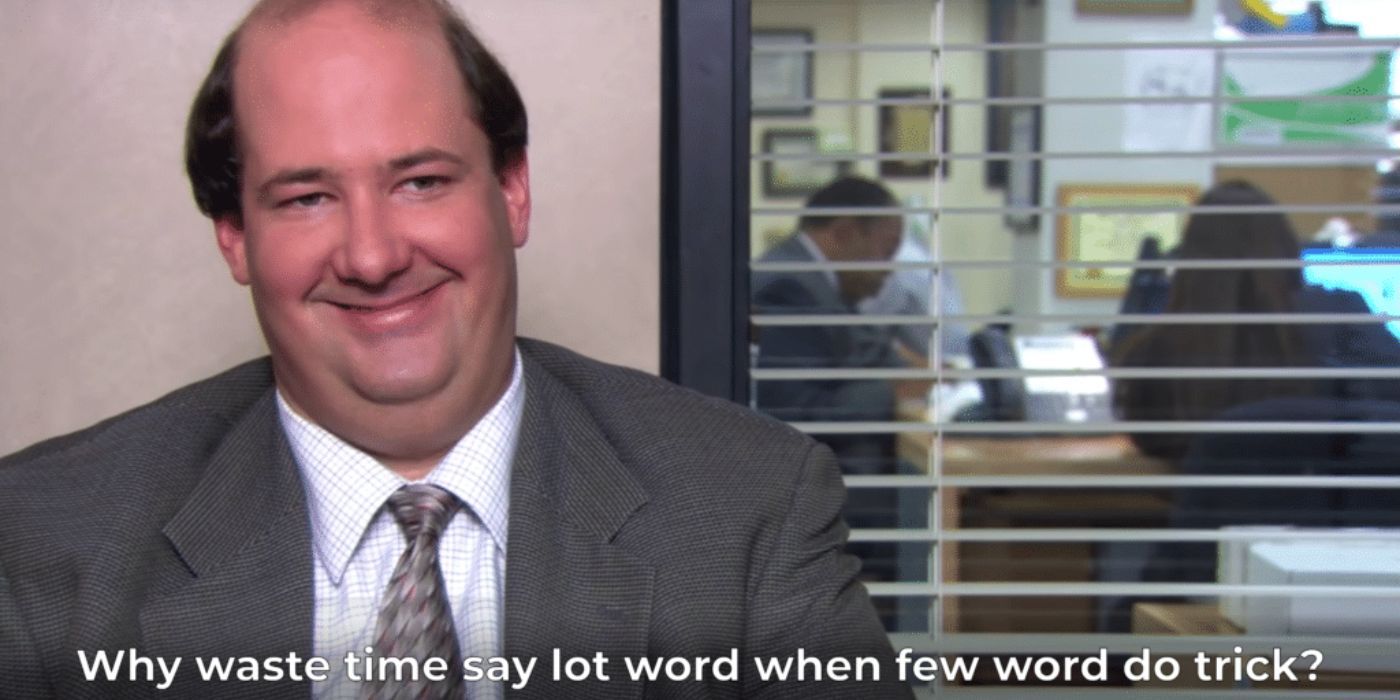 Kevin in a confessional talking about using few words on The Office