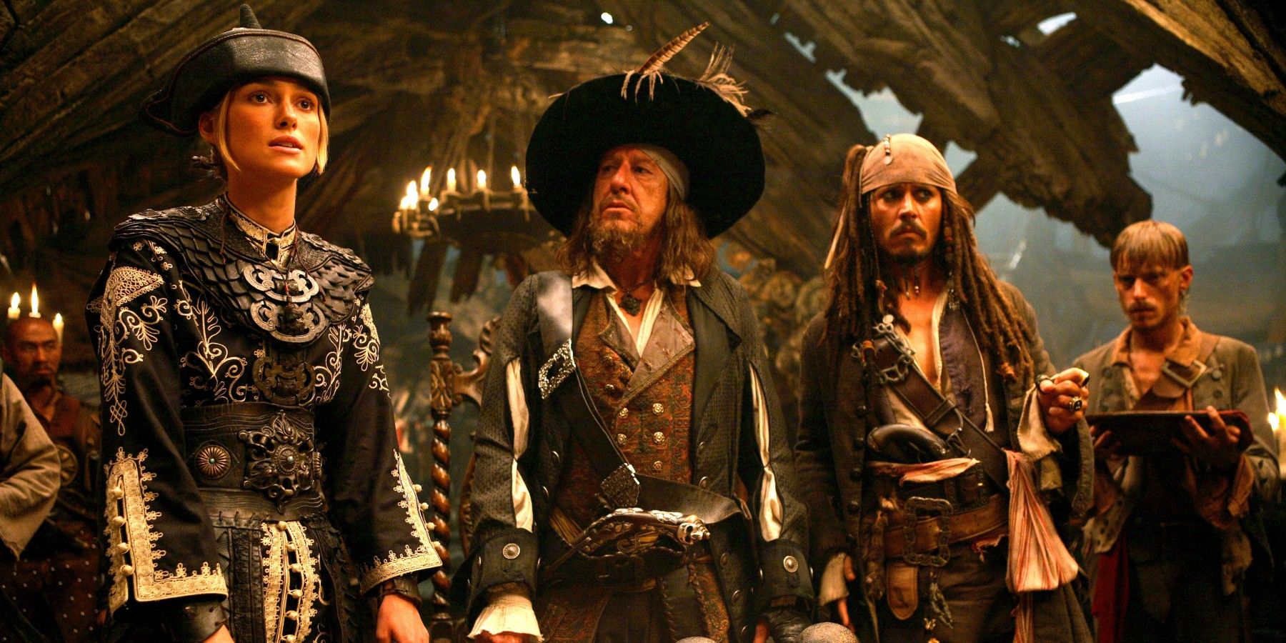 Pirates of the Carribean At Worlds End Elizabeth Swan Jack Sparrow Barbossa Brethren Court Pieces of Eight
