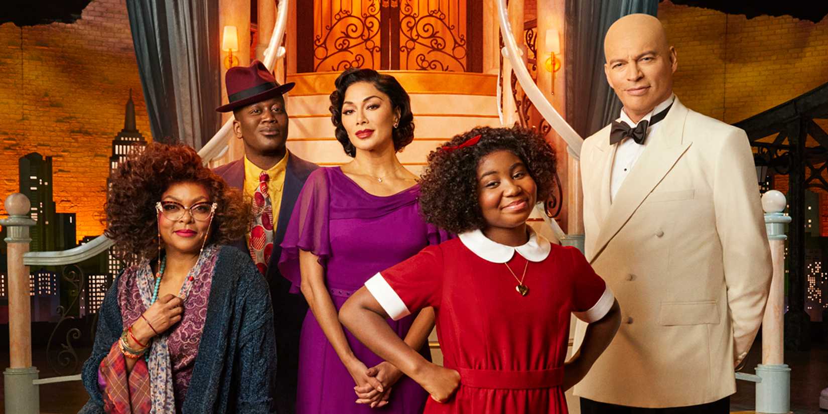 The cast of Annie Live! (2021) posing for a picture