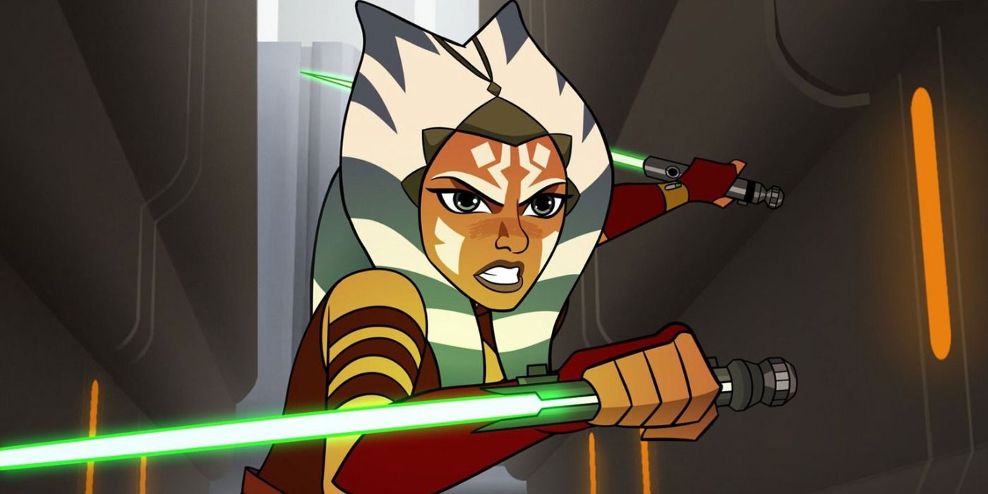 Ahsoka Tano fights off a droid in Forces Of Destiny