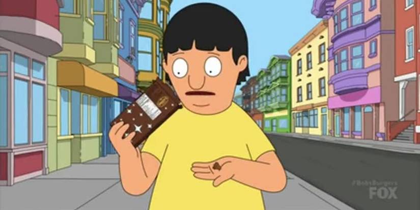 Gene holding a bar of Chunky Blast Offs in Bob's Burgers