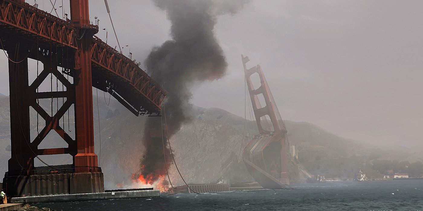 Разрушить мост 2. Мост золотые ворота в Сан-Франциско. Сан-Франциско мост золотые ворота катастрофа. Разрушенный мост в Сан Франциско.