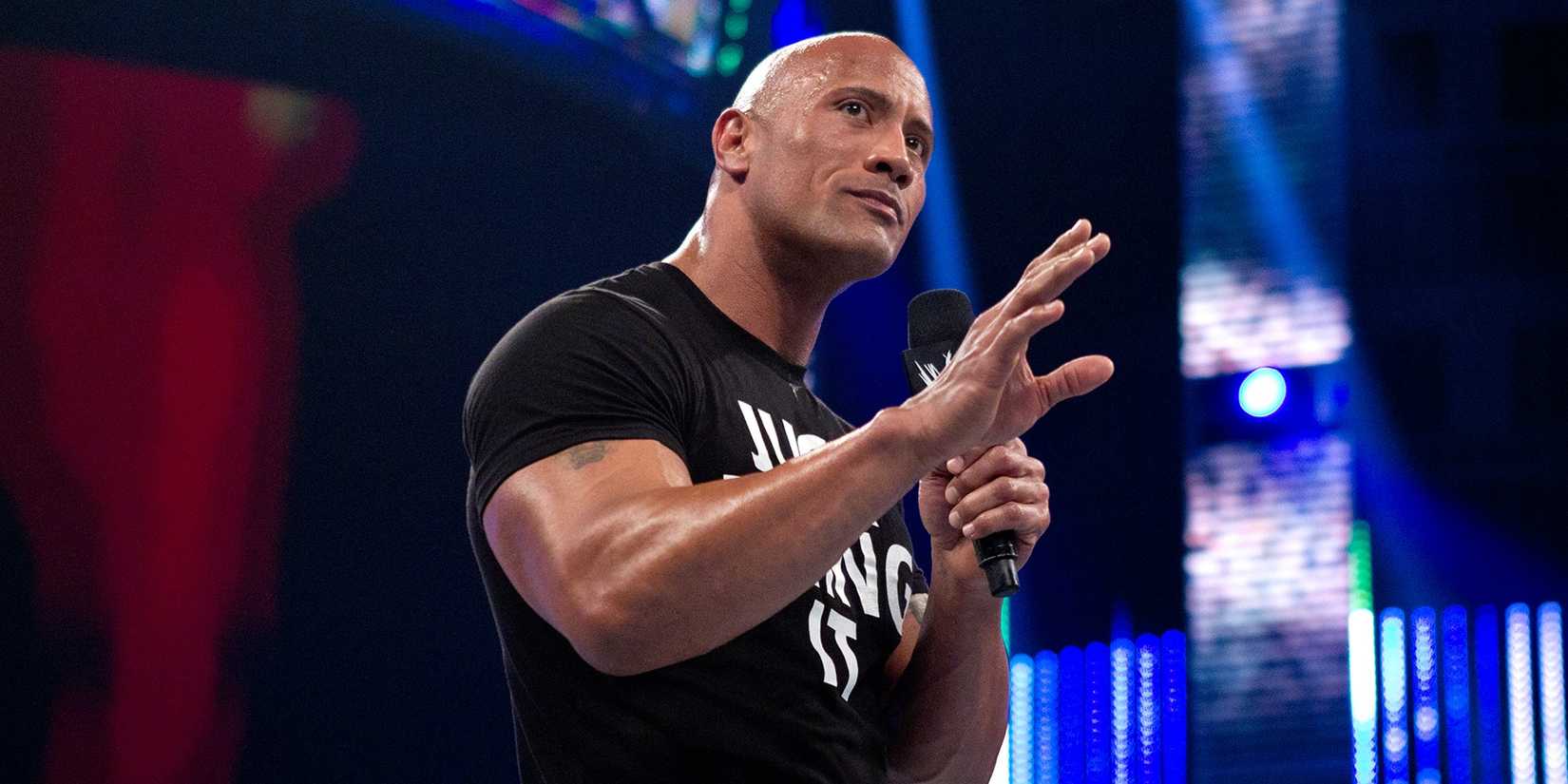 Dwayne The Rock Johnson cutting a promo in WWE