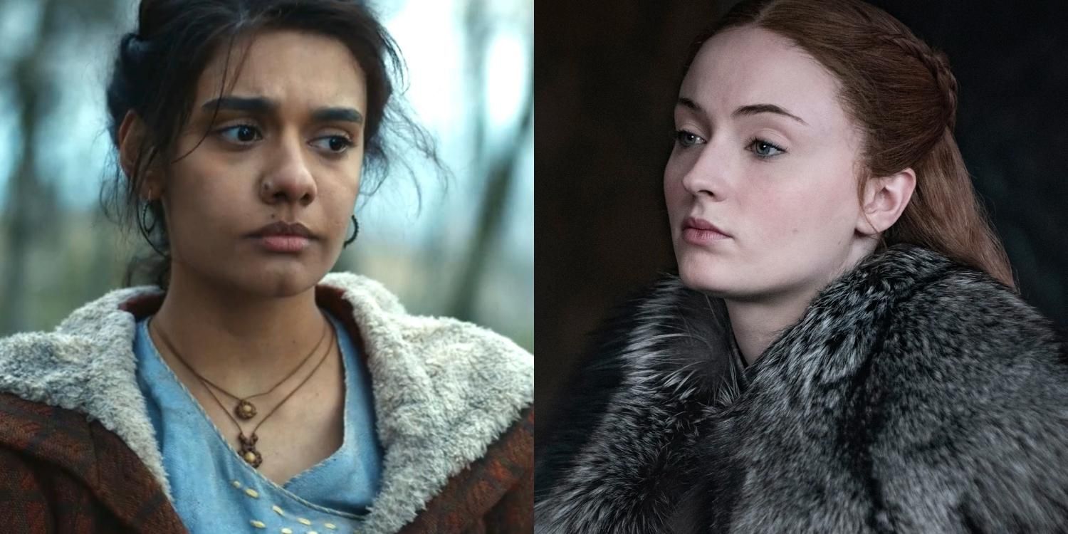 Egwene looking to the side in Wheel of Time and Sansa looking displeased in Game of Thrones