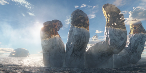 Tiamut's hand breaching the Earth's surface in Eternals. 