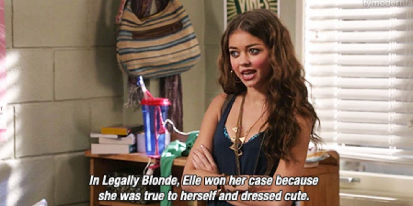 Haley in her dorm room talking about Elle Woods on Modern Family
