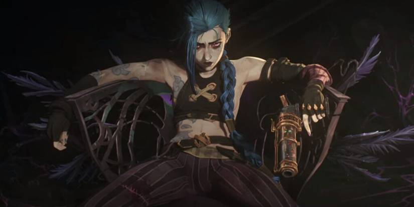 Jinx spreads out on a chair in Arcane