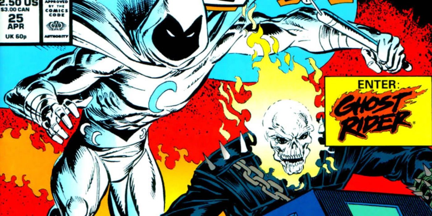 Moon Knight and Ghost Rider attack in Marvel Comics.