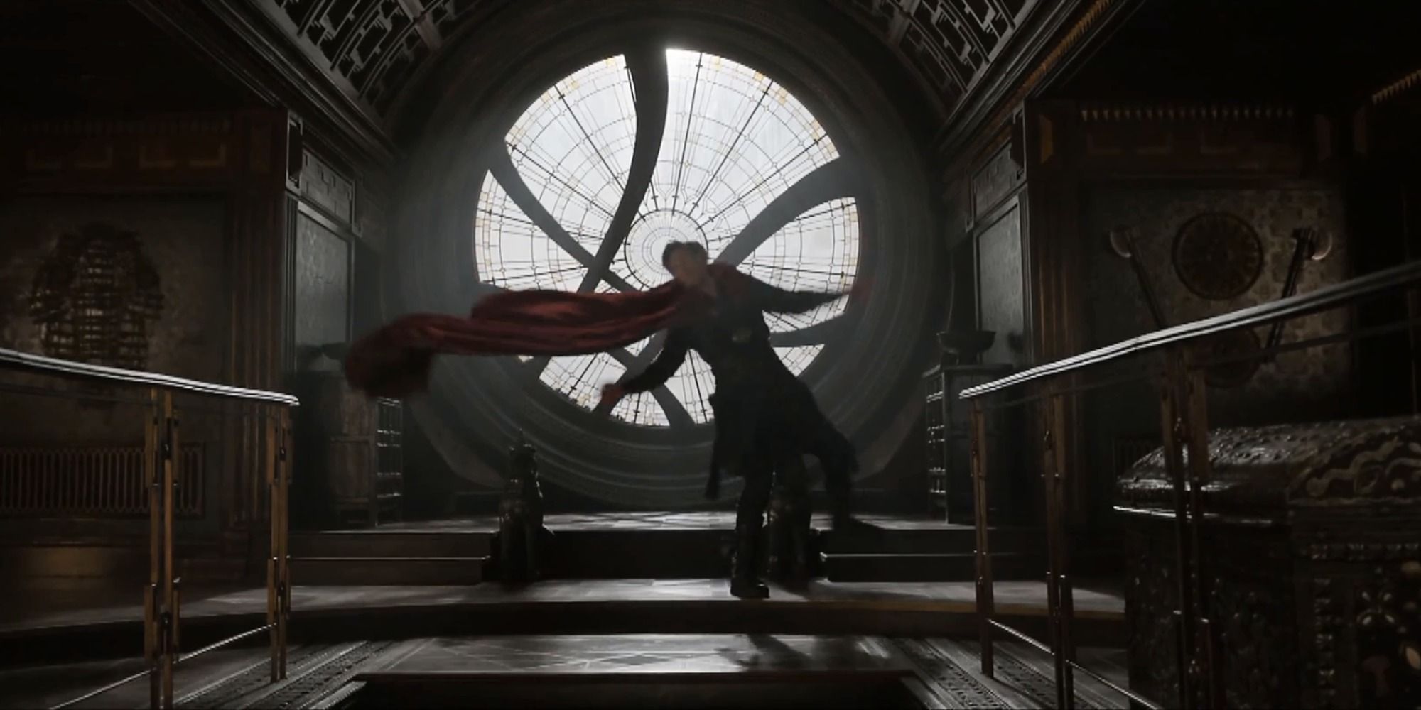 The Cloak of Leviatation pulling Stephen Strange in Doctor Strange