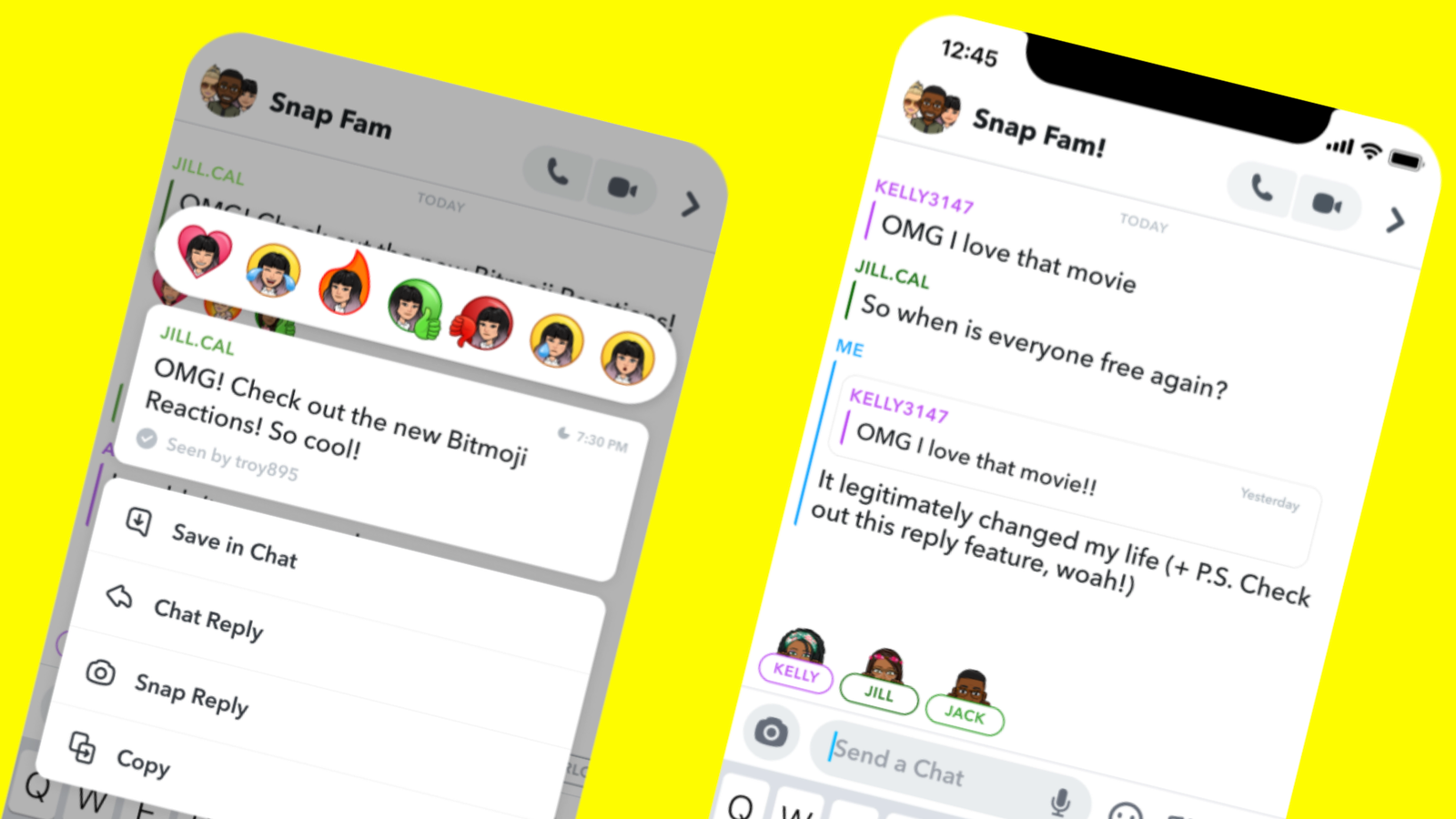 How To Improve Snapchat Group Chats With Chat Reply & Bitmoji Reactions