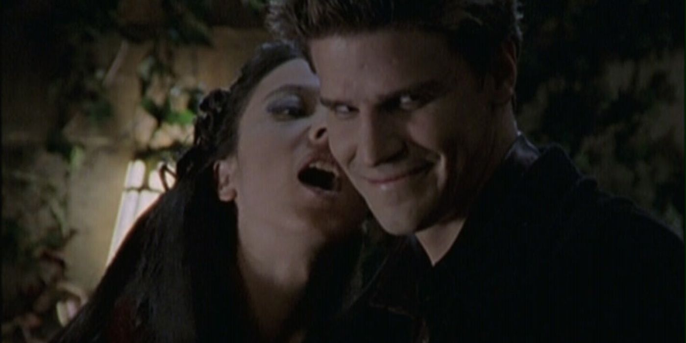 Angel smiling with Drucilla in Buffy the Vampire Slayer