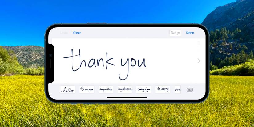 Apple iPhone Message Hand-Written Thank You Over Mountain View