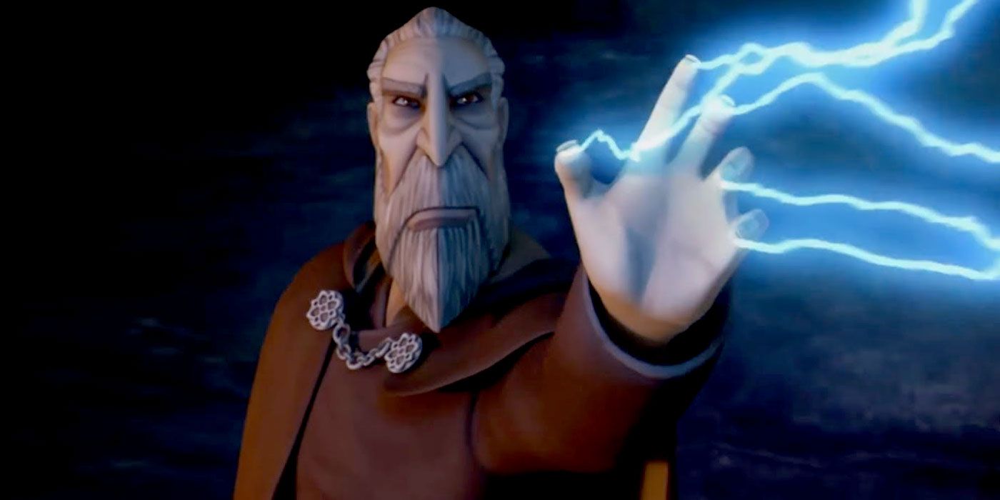 Dooku using Force Lightning in the Clone Wars animation