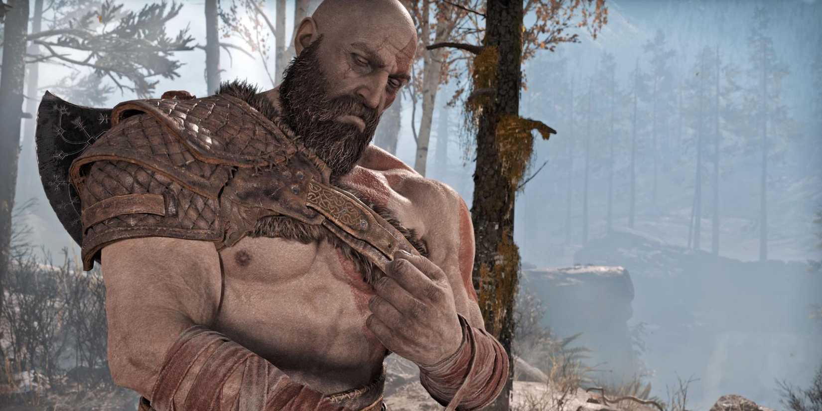 Kratos looking down in God of War.
