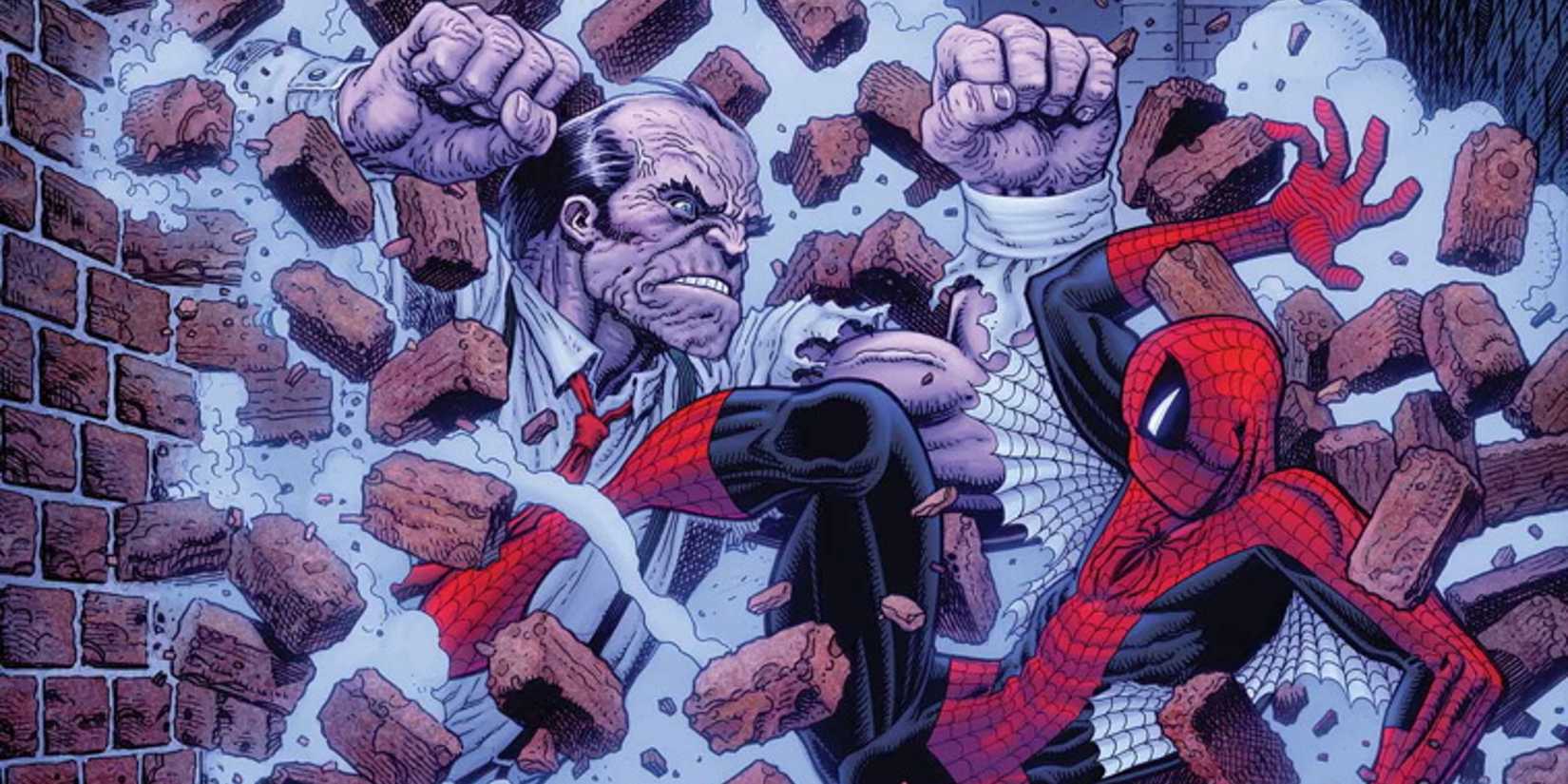 Hammerhead atacando o Homem-Aranha em quadrinhos da Marvel.