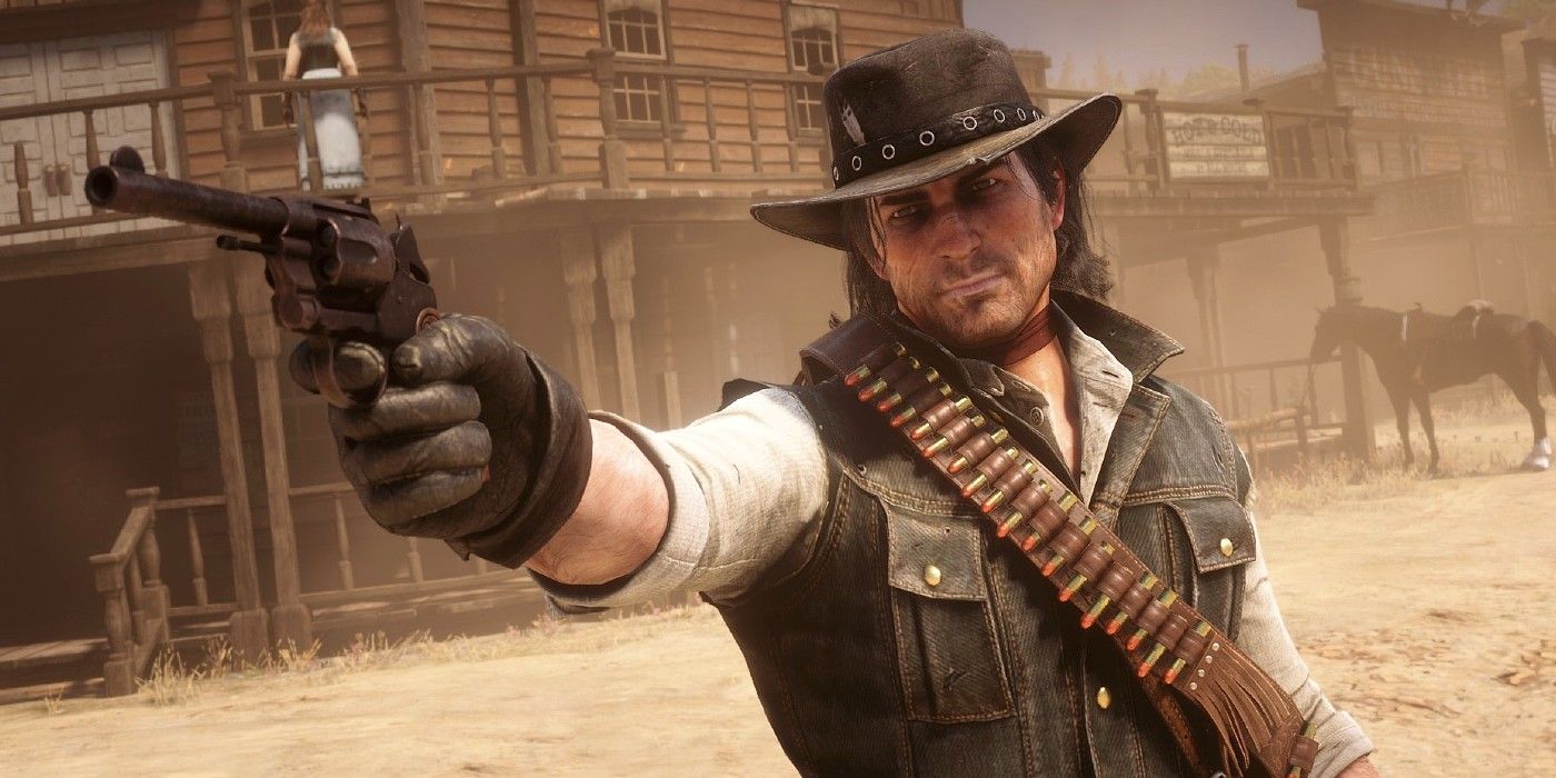 John Marston Red Dead Redemption 2 Pointing Revolver In Town