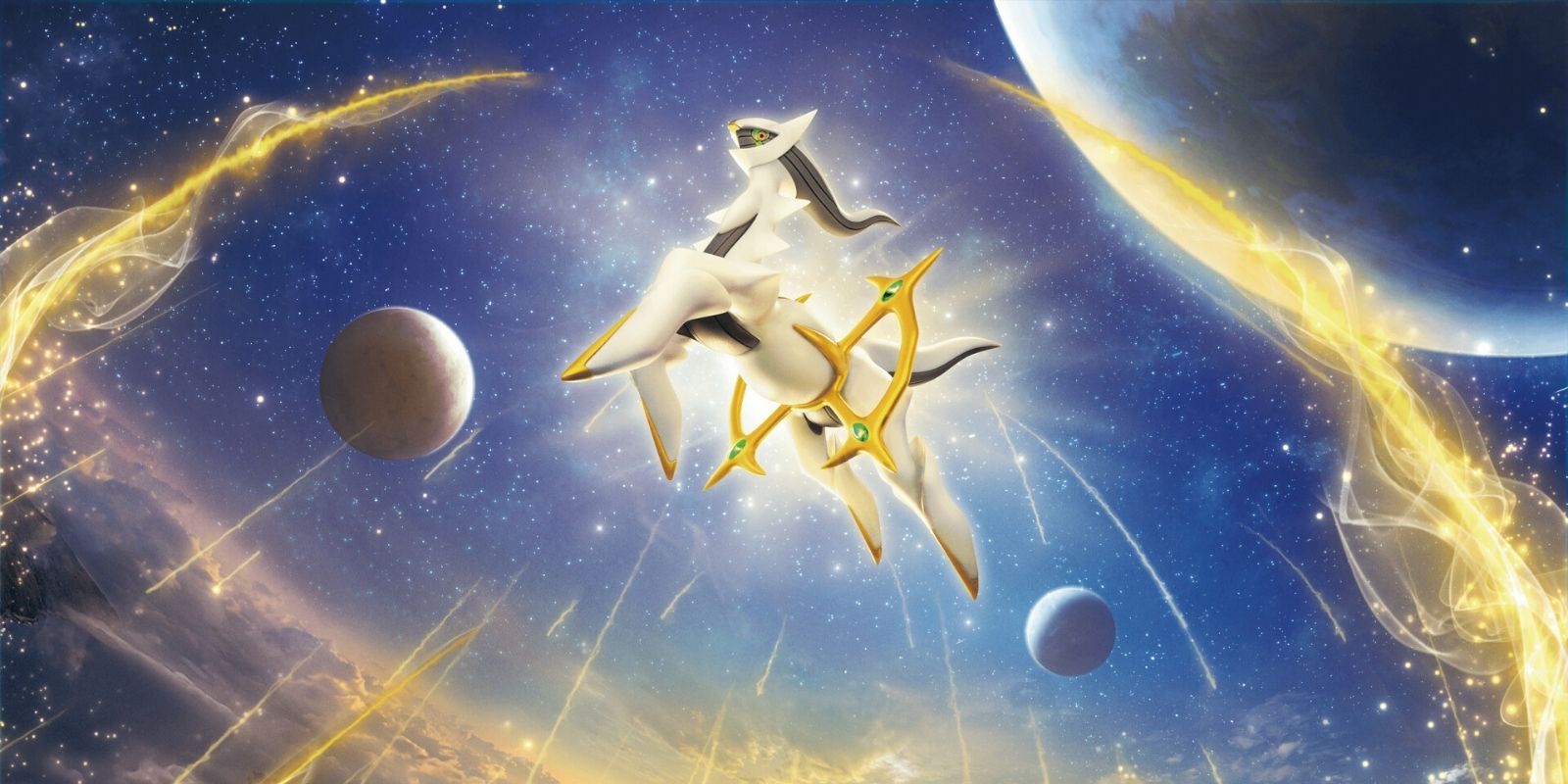 Artwork of Arceus among celestial bodies in the Pokémon TCG Brilliant Stars expansion.