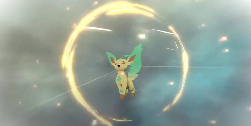 Eevee evolves into Leafeon in Pokemon Legends: Arceus