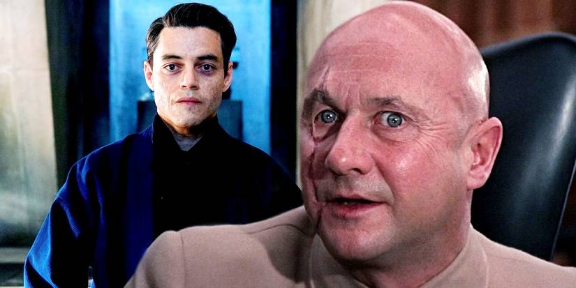 Rami Malek as Safin in No Time To Die and Donald Pleasance as Blofeld in James Bond