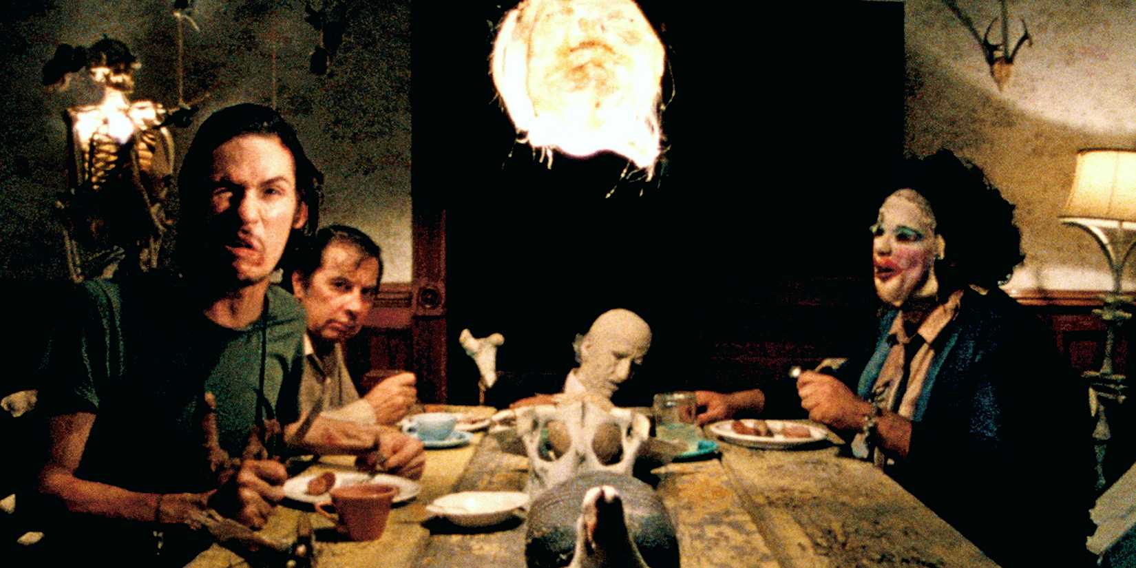 The Sawyer Family in the dining room in Texas Chainsaw Massacre