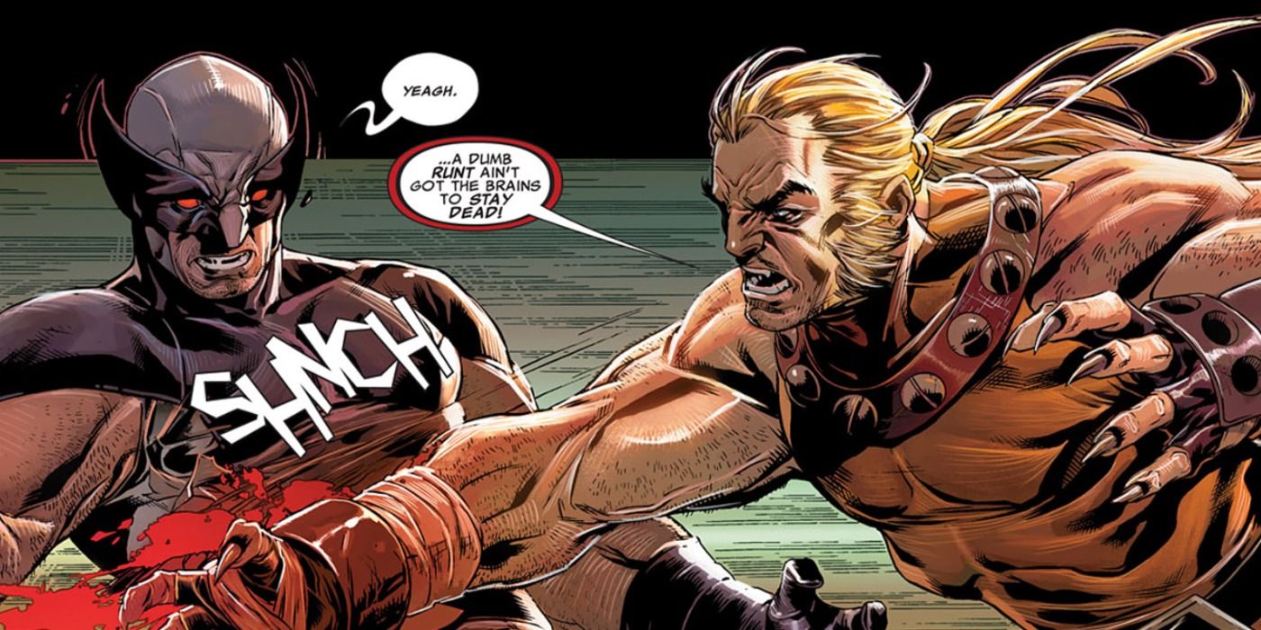 Wolverine fights Sabretooth in Unanny X Force comics.