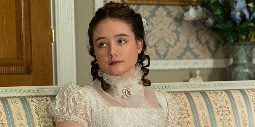 Ruby Stokes as Francesca looking grim in Bridgerton