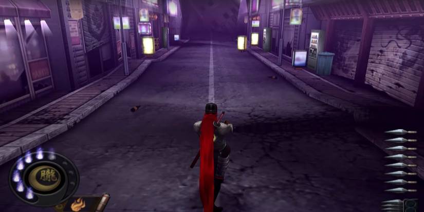 The main character, Hotsuma, at the start of the first stage in the 2002 PS2 game Shinobi