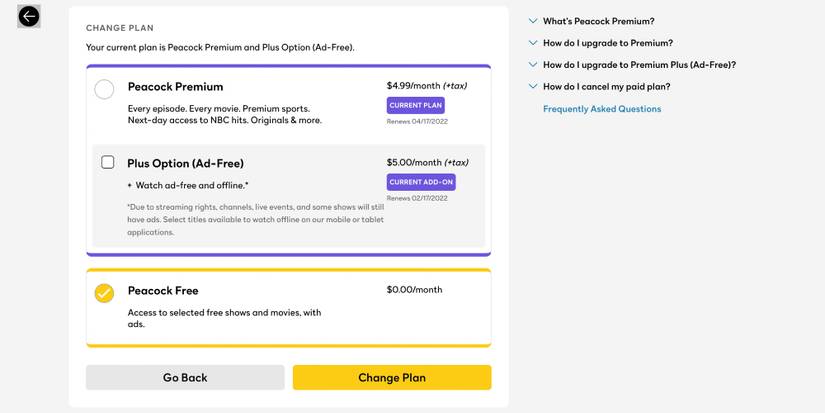 Canceling a Peacock subscription