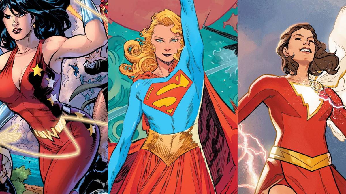 Wonder Woman and Mary Marvel/Lady Shazam vs the Eternals Sersi and Thena ( Comic version) Scenario: trial by combat...losers' world faces Celestial  Judgement., image size:1200x675