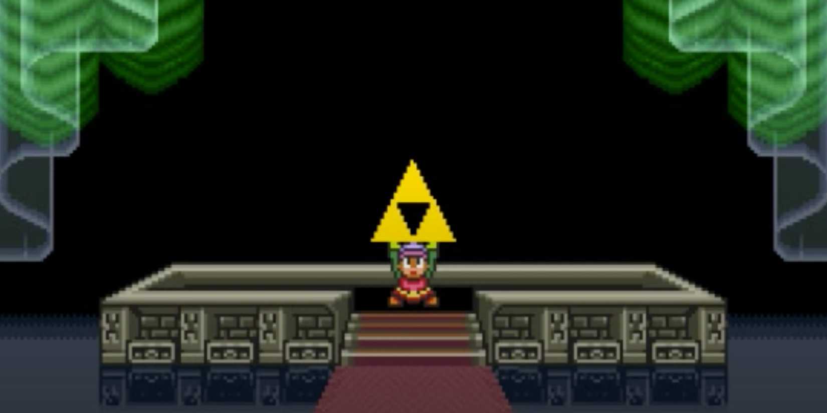 Link Holding The Full Triforce In The Legend Of Zelda: A Link To The Past