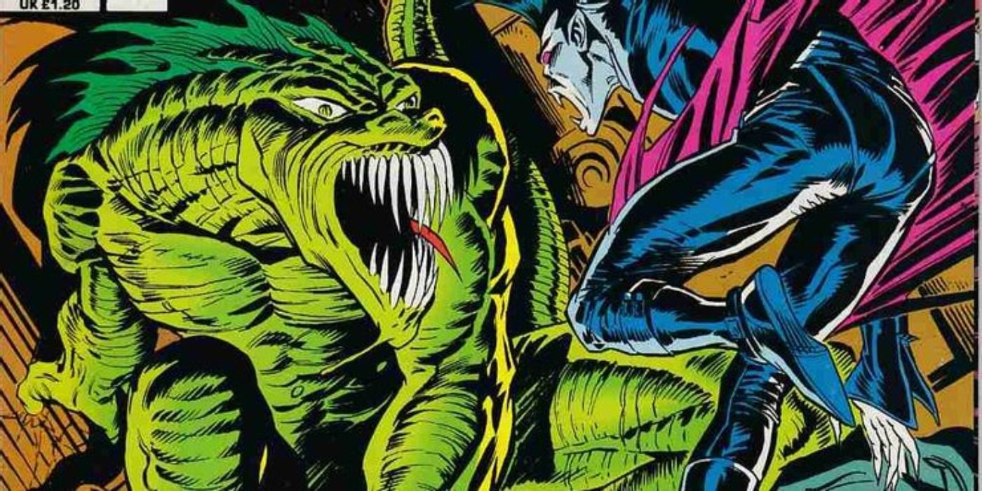 Basilisk fights Morbius in Marvel Comics.