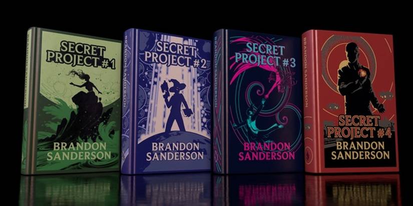 Several of Brandon Sanderson's books lined up