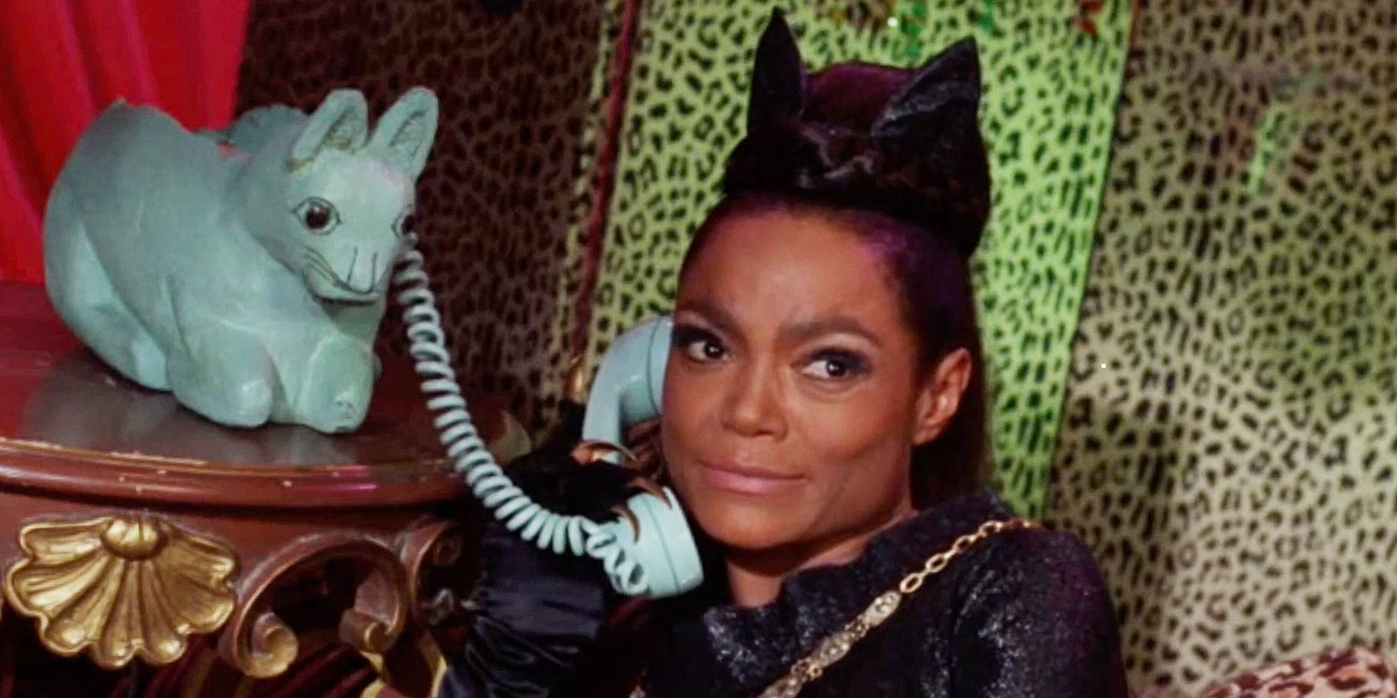 Eartha Kitt as Catwoman on the phone in the Batman 1966 series