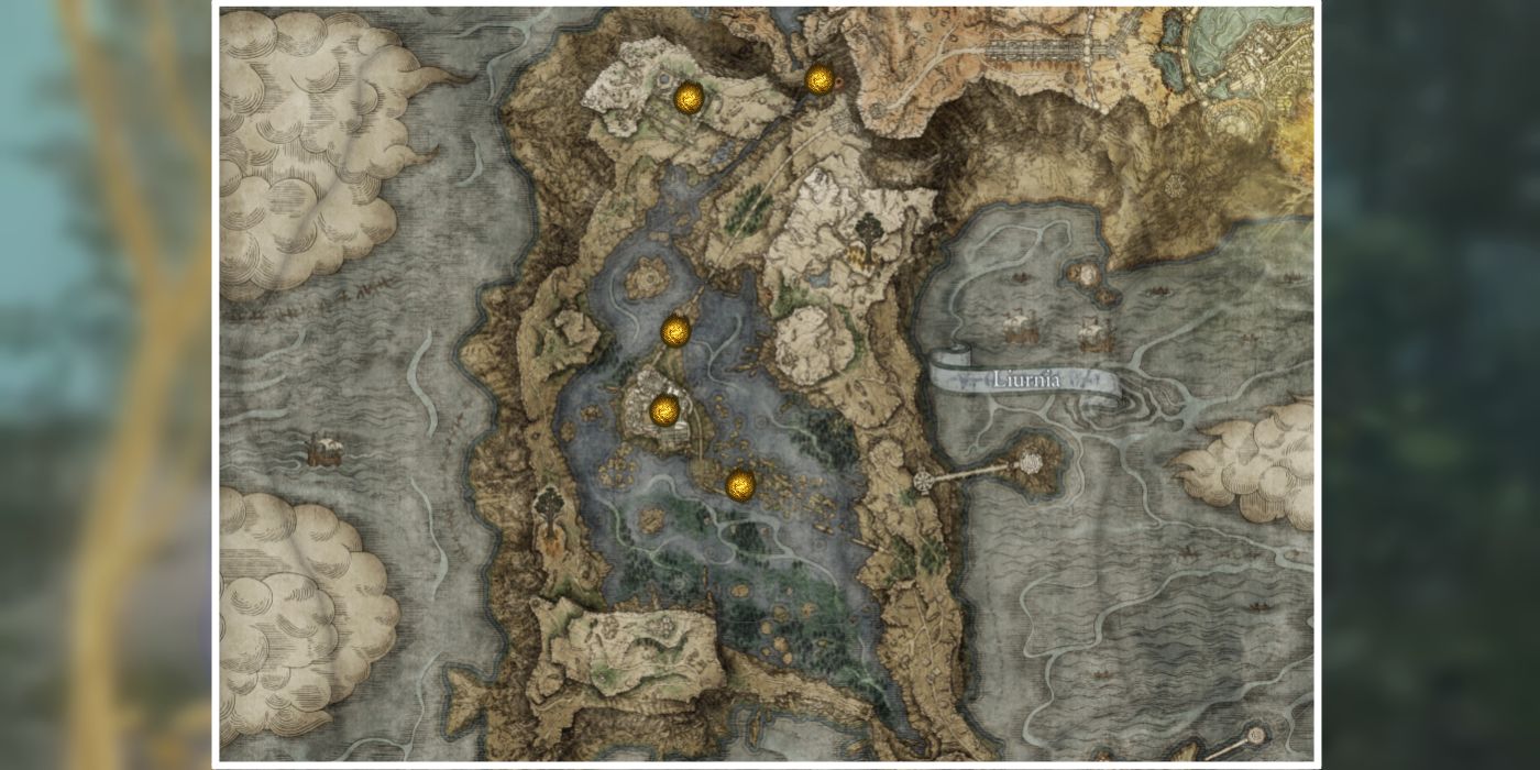 Every Liurnia Golden Seed on the Elden Ring Map